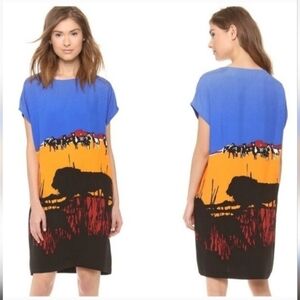Diane von Furstenberg Harriet Runway Printed Shift Dress Lion Landscape Sz M